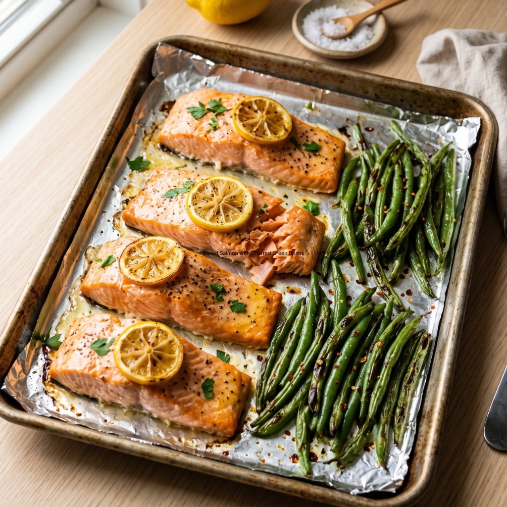 Baked Salmon with Charred Green Beans