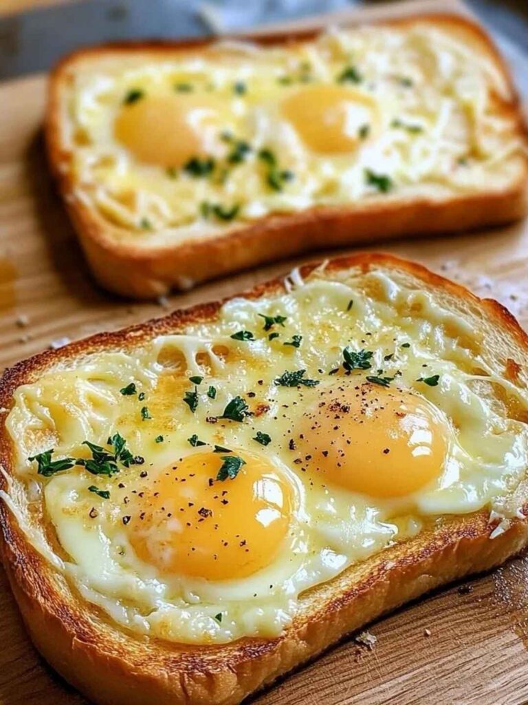 Cheesy Baked Egg Toast with Herbs