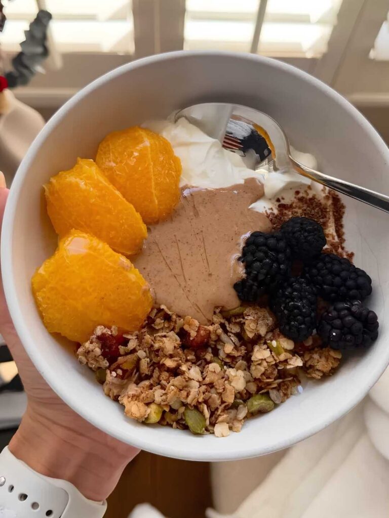 Greek Yogurt Bowl with Clementines, Blackberries, and Almond Butter