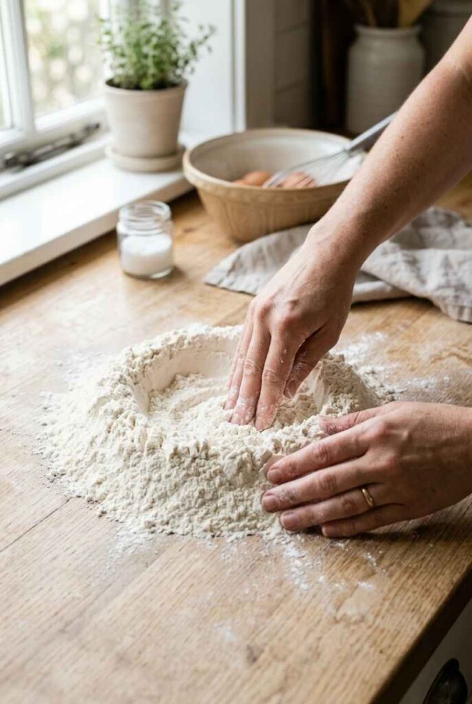 Step 1: Mound the Flour and Make a Well in the Center