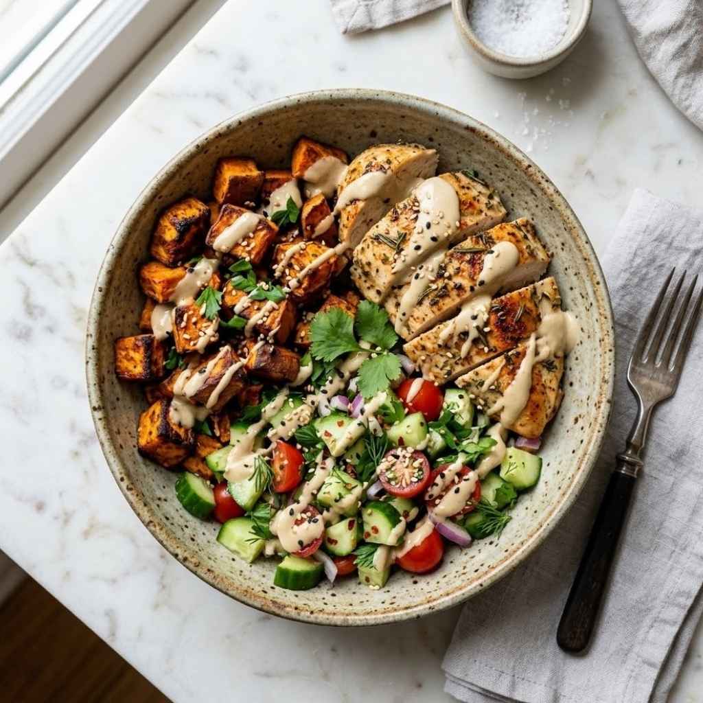 Roasted Sweet Potato and Chicken Power Bowl