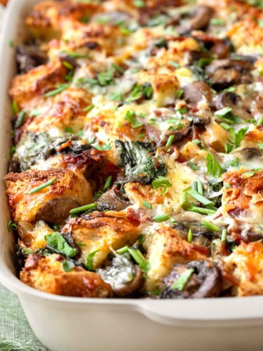 Savory Mushroom, Spinach, and Cheese Breakfast Strata