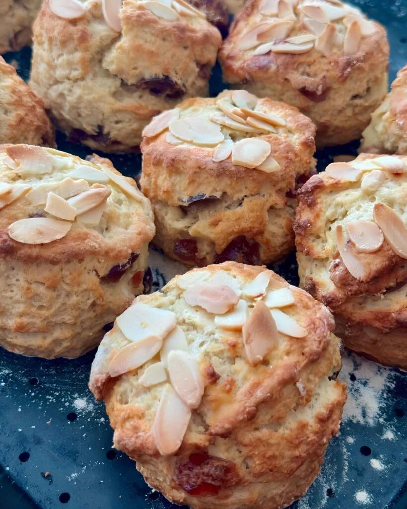 Tall Cherry Bakewell Scones with Flaked Almonds