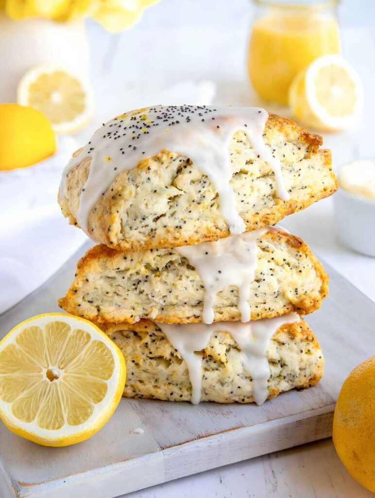 Tall Lemon Poppy Seed Scones with Dripping Glaze