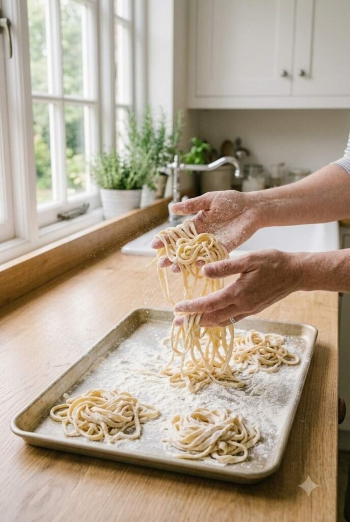 Toss the Cut Noodles in Flour to Prevent Sticking