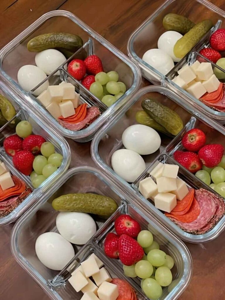 Batch Prep Glass Containers with Eggs and Salami