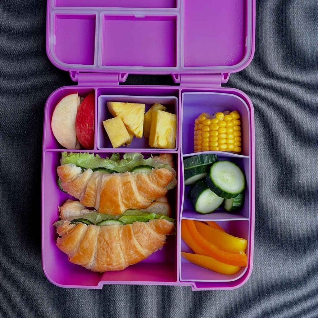 Flaky Croissant Sandwich and Fresh Veggie Bento