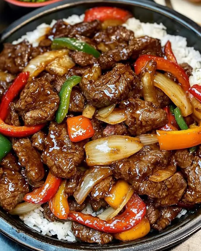 Glossy Pepper Steak and Onion Stir Fry