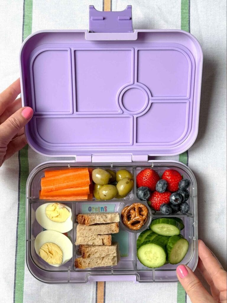 Pastel Purple Bento Box with Hard-Boiled Eggs and Finger Foods