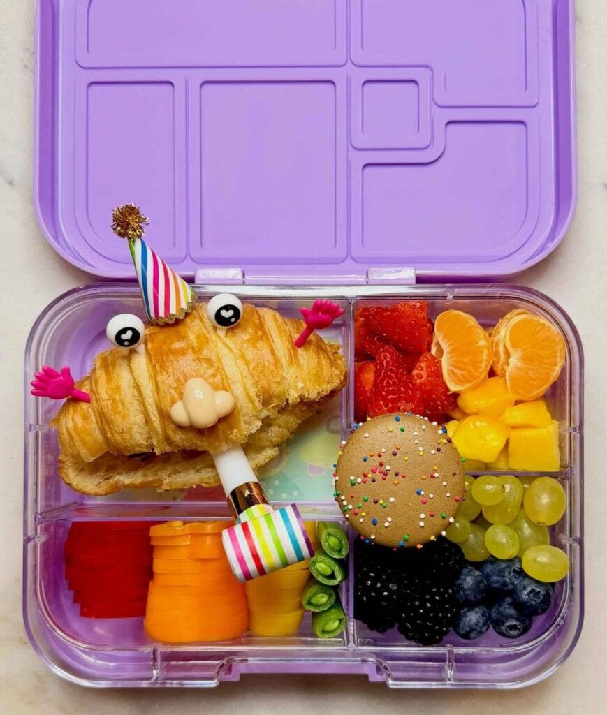 Playful Monster Croissant and Rainbow Fruit Bento