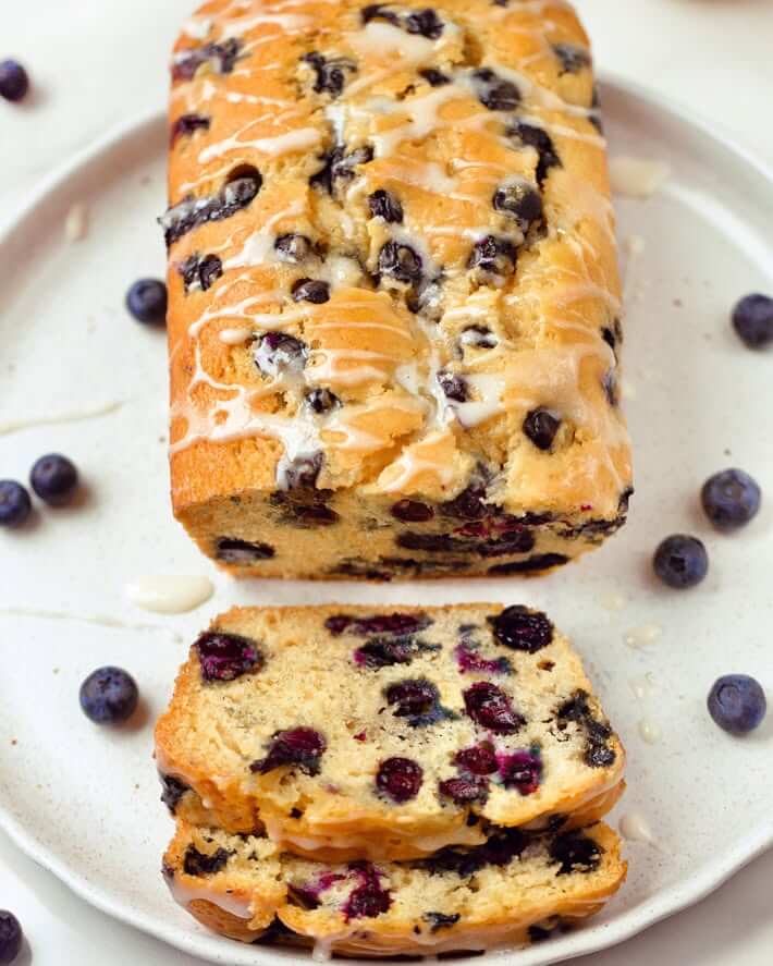 Moist Glazed Blueberry Bread Loaf