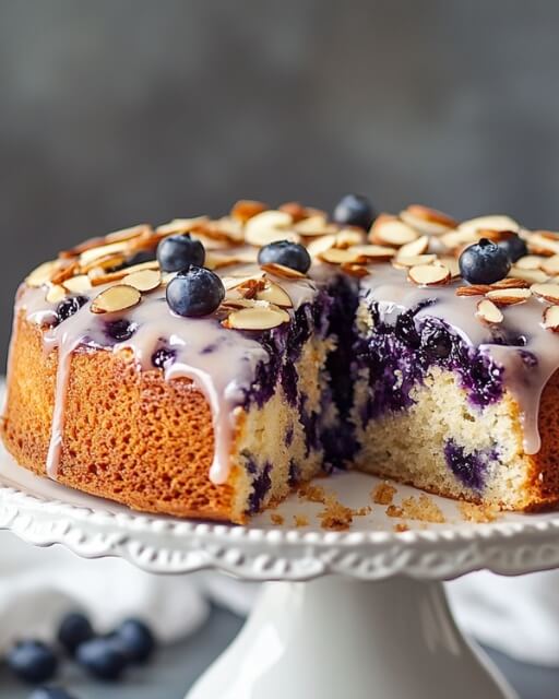 Fluffy Blueberry Almond Cake with Glaze